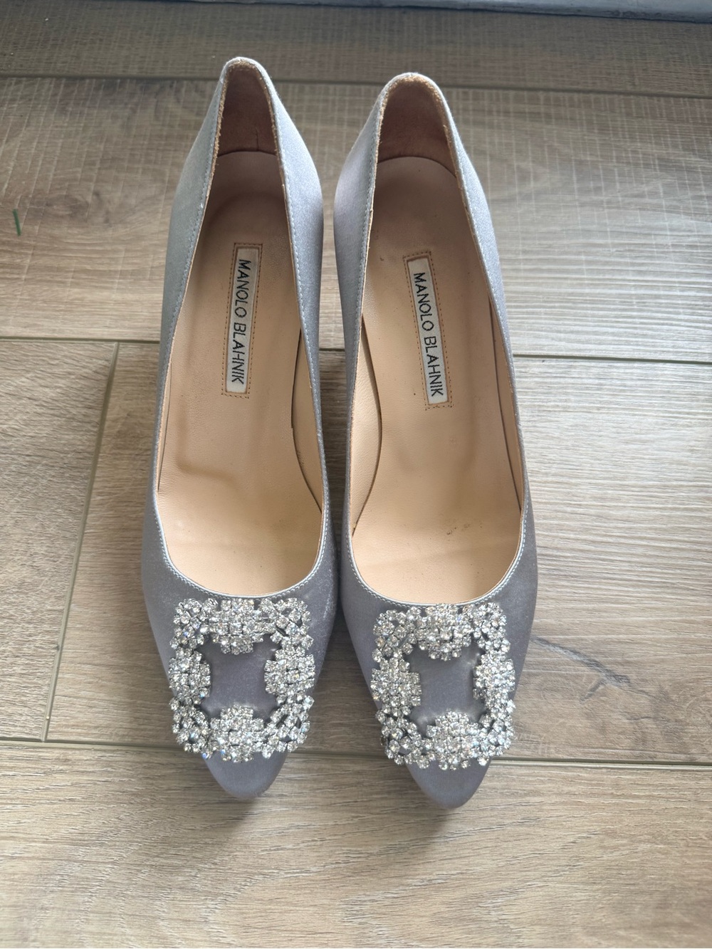 Silver Crystal-Embellished Pumps